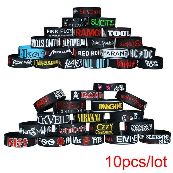 10pcs heavy metal bands silicone strand bracelets rock and roll music wristbands punk fans collection, Black
10pcs heavy metal bands silicone strand bracelets rock and roll music wristbands punk fans collection, Black