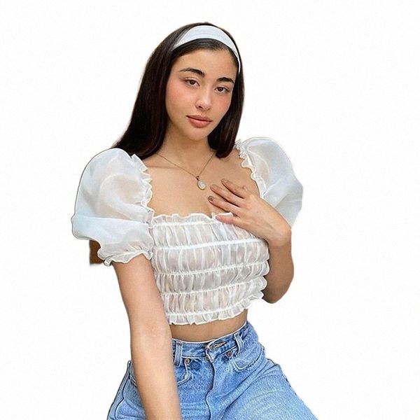 women lace cropped shirt ruffle summer party casual mesh patchwork square neck pleated puff short sleeve clothes women's t-shirt n9zt#, White
women lace cropped shirt ruffle summer party casual mesh patchwork square neck pleated puff short sleeve clothes women's t-shirt n9zt#, White