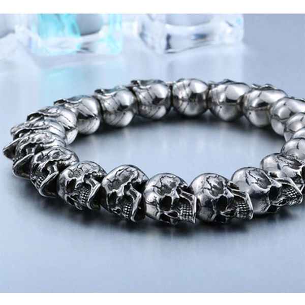men large skull link bracelet strands biker gothic rock and roll silver color high polished shiny retor gifts employee benefits, Black
men large skull link bracelet strands biker gothic rock and roll silver color high polished shiny retor gifts employee benefits, Black