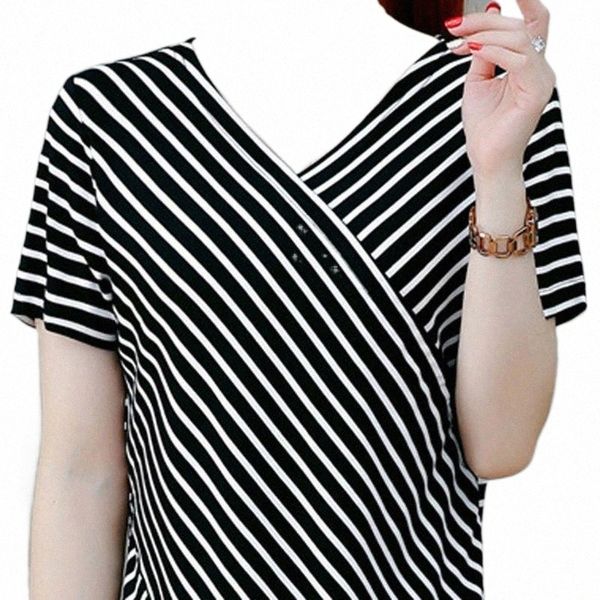 shirt women 2021 summer clothes fashion ladies' short sleeved lrregularity with v neck stripe camisetas de mujer women's t-shirt 0, White
shirt women 2021 summer clothes fashion ladies' short sleeved lrregularity with v neck stripe camisetas de mujer women's t-shirt 0, White