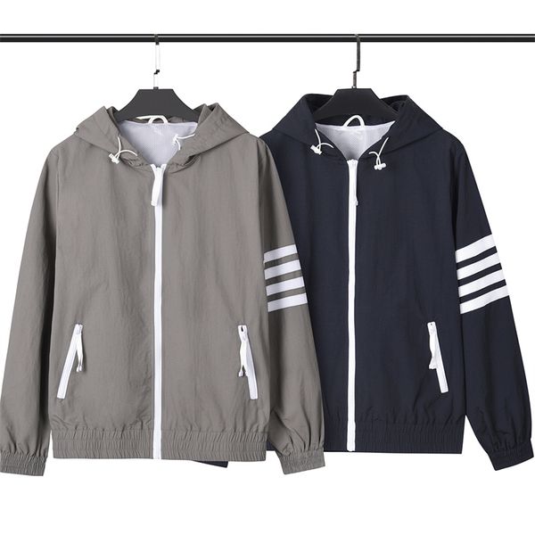 men's jacket hoodie fall new long sleeve hooded zip four bar striped short coat, Black;brown
men's jacket hoodie fall new long sleeve hooded zip four bar striped short coat, Black;brown