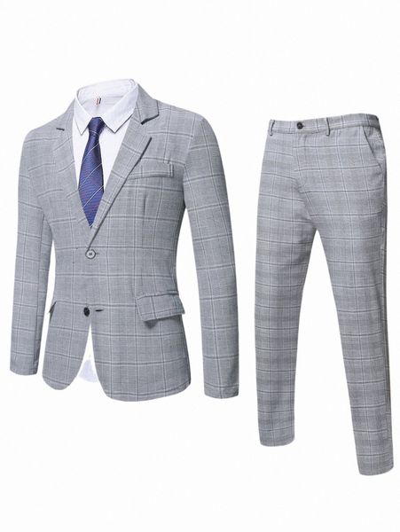 men 1pc plaid lapel collar blazer & 1pc suit pants a3c8#, White;black