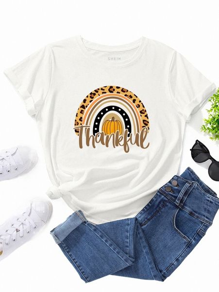 pumpkin and letter graphic tee c73e#, White 
pumpkin and letter graphic tee c73e#, White