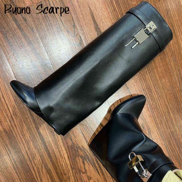 boot genuine women's boots with shark buckle pointed wedge shoes black heel design knee style 0903
boot genuine women's boots with shark buckle pointed wedge shoes black heel design knee style 0903