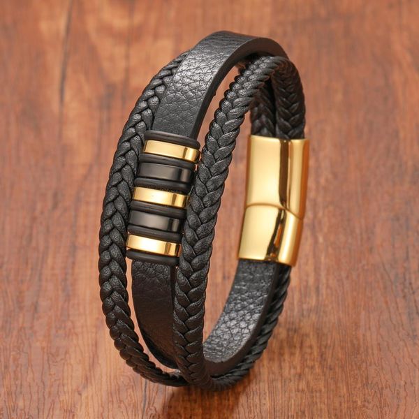 punk multilayer woven genuine leather strands mens bracelet golden black stainless steel magnetic clasp jewelry
punk multilayer woven genuine leather strands mens bracelet golden black stainless steel magnetic clasp jewelry