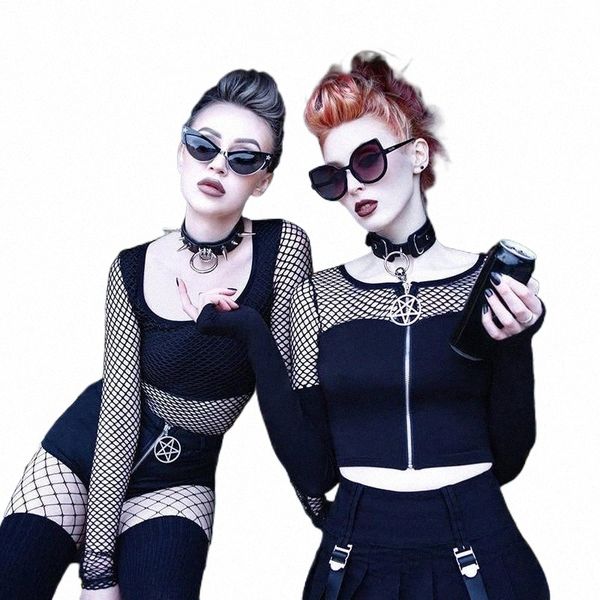 fishnet patchwork mesh gothic t-shirts black grunge zipper front long sleeve tees women crop streetwear fall women's t-shirt i5rz#, White
fishnet patchwork mesh gothic t-shirts black grunge zipper front long sleeve tees women crop streetwear fall women's t-shirt i5rz#, White