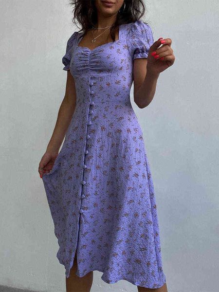 square neck floral printed women's dress elegant sweet short sleeve female midi dresses with buttons 2022 new spring girls dress t22081, Black;gray
square neck floral printed women's dress elegant sweet short sleeve female midi dresses with buttons 2022 new spring girls dress t22081, Black;gray