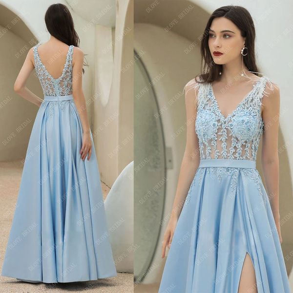 sky blue a-line evening dress luxury for women v neck sleeveless prom gown high slit with feather on shoulder 2022 newest, Black;red
sky blue a-line evening dress luxury for women v neck sleeveless prom gown high slit with feather on shoulder 2022 newest, Black;red