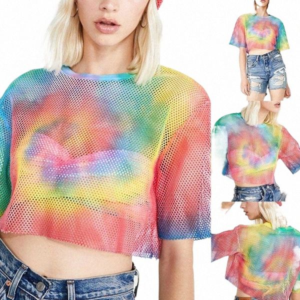 women's t-shirt women summer short sleeve o-neck hollow out sheer mesh loose crop neon rainbow tie-dye harajuku streetwear w9a5#, White
women's t-shirt women summer short sleeve o-neck hollow out sheer mesh loose crop neon rainbow tie-dye harajuku streetwear w9a5#, White