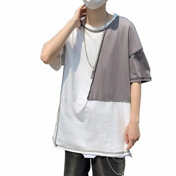 oversize short sleeve t-shirt men's summer stitching color contrast loose high street ruffian handsome trend couple 5.5 sleeves women&#, White
oversize short sleeve t-shirt men's summer stitching color contrast loose high street ruffian handsome trend couple 5.5 sleeves women&#, White