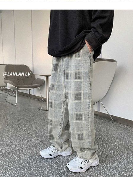 men's jeans vibe plaid men women 2022 spring autumn korean trend vinatge denim pants all-match wide-leg hip hop punk streetwearmen', Blue
men's jeans vibe plaid men women 2022 spring autumn korean trend vinatge denim pants all-match wide-leg hip hop punk streetwearmen', Blue
