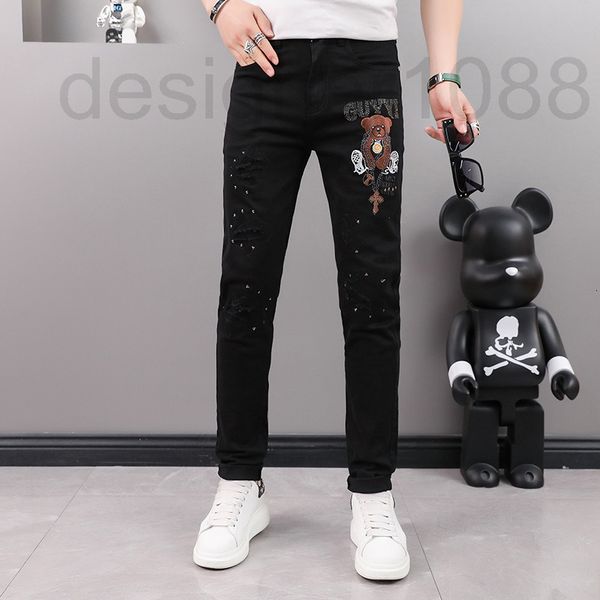 men's jeans designer 2022 summer new fashion brand slim fit young men's bear embroidered black leggings pants 4tis, Blue
men's jeans designer 2022 summer new fashion brand slim fit young men's bear embroidered black leggings pants 4tis, Blue