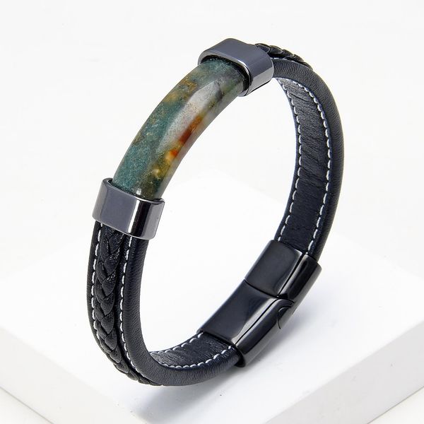 luxury natural stone men strands black braided leather bracelet stainless steel magnetic buckle trendy charm homme jewelry
luxury natural stone men strands black braided leather bracelet stainless steel magnetic buckle trendy charm homme jewelry