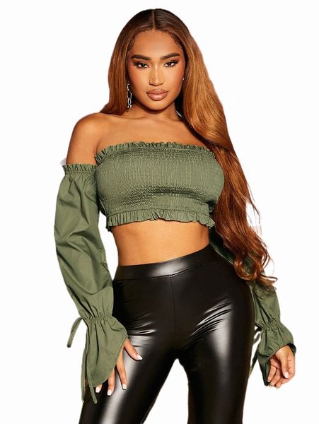 sxy off shoulder frill trim flounce sleeve e5jd#, White