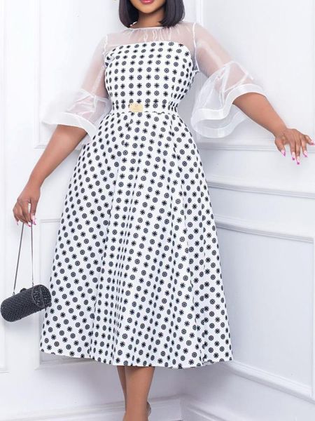 women printed dress patchwork tulle see through half sleeves elegant office ladies classy high waist vintage african female robe, Black;gray
women printed dress patchwork tulle see through half sleeves elegant office ladies classy high waist vintage african female robe, Black;gray