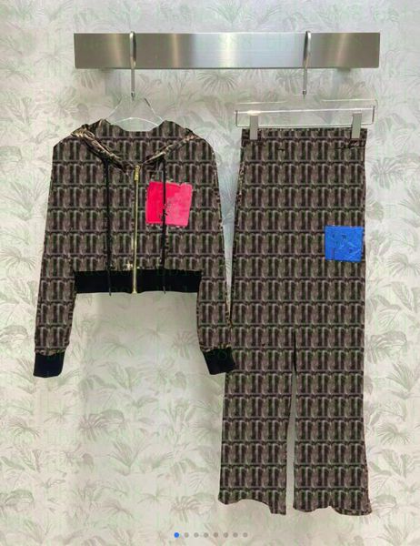 22 women's two piece pants contrast color flocking letter velvet suit hooded short coat with elastic waist wide leg trousers 817, White
22 women's two piece pants contrast color flocking letter velvet suit hooded short coat with elastic waist wide leg trousers 817, White