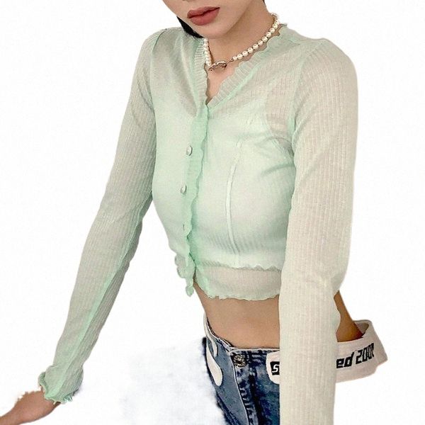 women's t-shirt green woman blouse crop long sleeve thin tulle cardigan women button front ribbed sunscreen shirt korean clothes ca 85p, White
women's t-shirt green woman blouse crop long sleeve thin tulle cardigan women button front ribbed sunscreen shirt korean clothes ca 85p, White