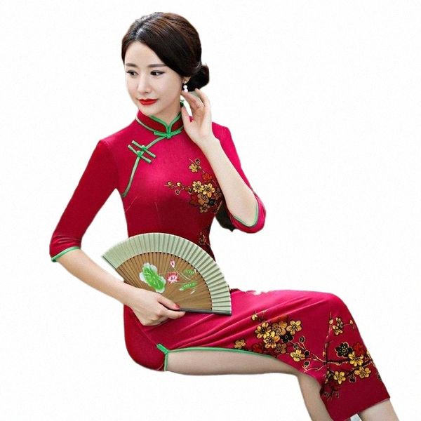 ethnic clothing baldauren 2021 autumn print floral velvet chinese classic cheongsam daily performance catwalk five-point sleeve qi pao women, Red
ethnic clothing baldauren 2021 autumn print floral velvet chinese classic cheongsam daily performance catwalk five-point sleeve qi pao women, Red