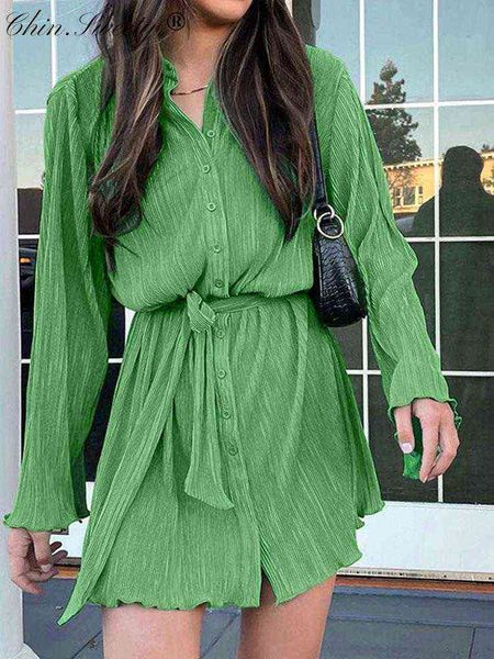 summer green pleated women's mini dress skinny long sleeve lace up pleated hem dress female 2022 summer lady party club vestidos t22081, Black;gray
summer green pleated women's mini dress skinny long sleeve lace up pleated hem dress female 2022 summer lady party club vestidos t22081, Black;gray