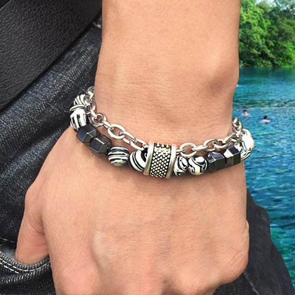 european and american strands mens stainless steel malachite bracelet beaded hip hop fashion, Black
european and american strands mens stainless steel malachite bracelet beaded hip hop fashion, Black