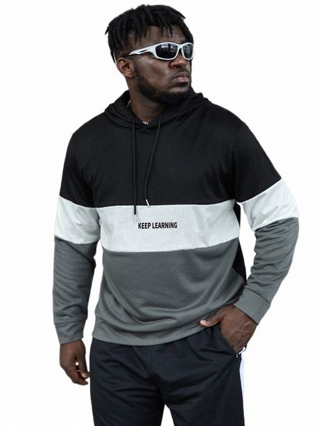 extended sizes men slogan graphic colorblock drawstring hoodie x1gp#, Black 
extended sizes men slogan graphic colorblock drawstring hoodie x1gp#, Black