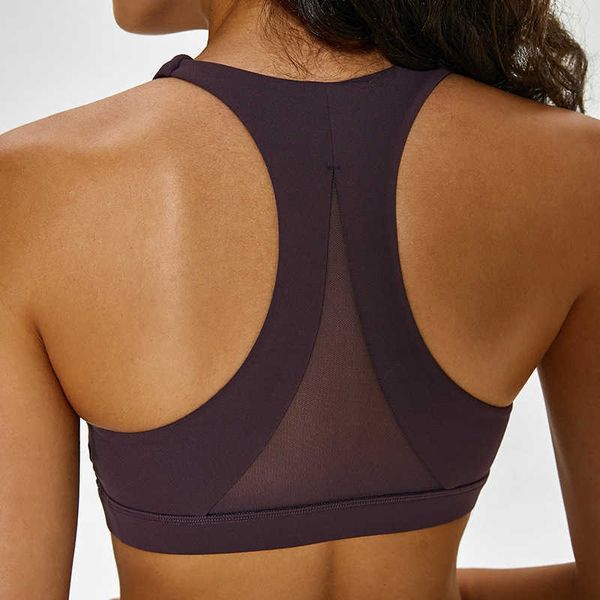 

nwt lu-87 mesh patchwork sports bra for women fitness high support push up ladies yoga brassier double shoulder strap girl active wear, White;black