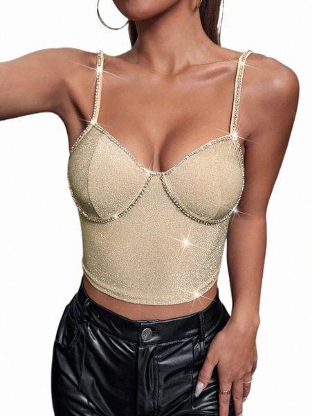 rhinestone crop cami d6pn#, White