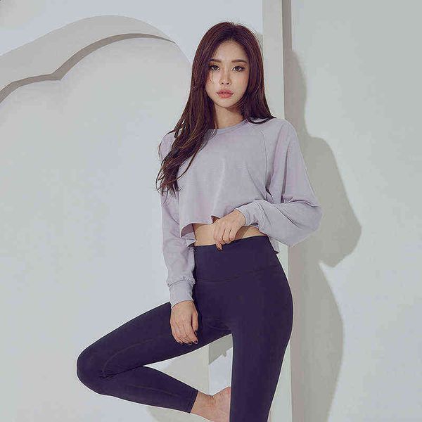women's loose long sleeve yoga clothes hoodie fitness short breathable elastic sports top