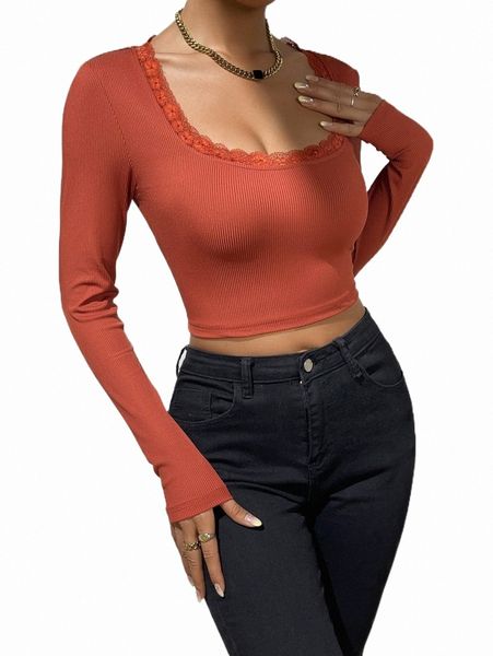 lace detail scoop neck crop tee n1rf#, White