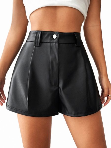 high waist pu shorts 9006#, White;black