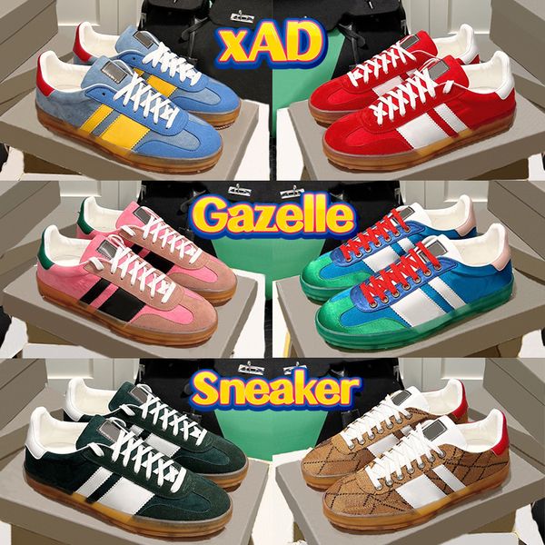 

designer casual shoes xad gazelle sneaker pink blue green red velvet beige ebony canvas white suede silk luxury men women sneakers fashion t, Black