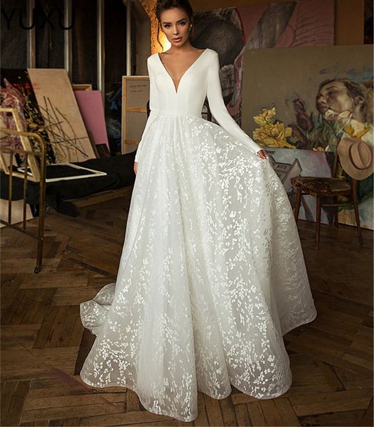 2023 modest a line wedding dresses sheer bateau nec lace appliques backless v neck country style chic bridal gown custom made, White
2023 modest a line wedding dresses sheer bateau nec lace appliques backless v neck country style chic bridal gown custom made, White