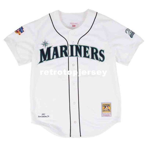ken griffey jr. seattle #24 mitchell & ness retro 1997 button up white jersey, Black
ken griffey jr. seattle #24 mitchell & ness retro 1997 button up white jersey, Black