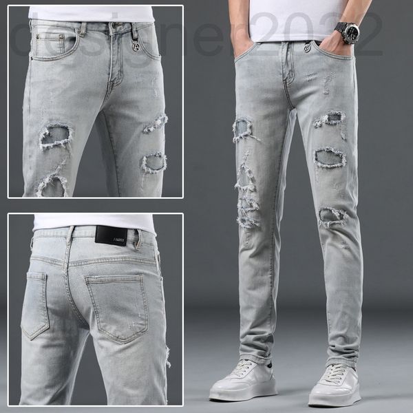 men's jeans designer european high-end men's grey pierced jeans spring and autumn simple versatile slim straight pants qh6w, Blue
men's jeans designer european high-end men's grey pierced jeans spring and autumn simple versatile slim straight pants qh6w, Blue
