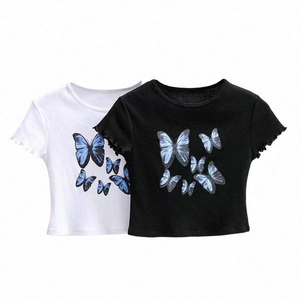 women butterfly print t shirt crop summer spring autumn lady short sleeve round neck slim casual tee shirts female women's t-shirt m1to, White
women butterfly print t shirt crop summer spring autumn lady short sleeve round neck slim casual tee shirts female women's t-shirt m1to, White