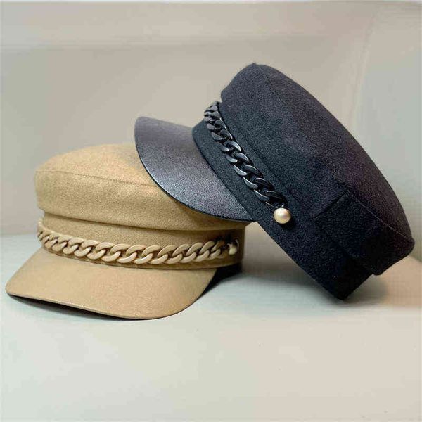 hbp stingy brim hats autumn and winter new women's korean version versatile chain leather beret fashion wool flat navy trend 220820, Blue;gray
hbp stingy brim hats autumn and winter new women's korean version versatile chain leather beret fashion wool flat navy trend 220820, Blue;gray