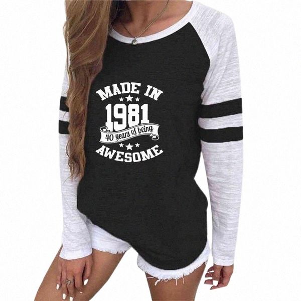 made in 1981 40 years of being awesome casual splice shirt female birthday lover gift autumn long sleeve t-shirt women femme women's r7, White
made in 1981 40 years of being awesome casual splice shirt female birthday lover gift autumn long sleeve t-shirt women femme women's r7, White