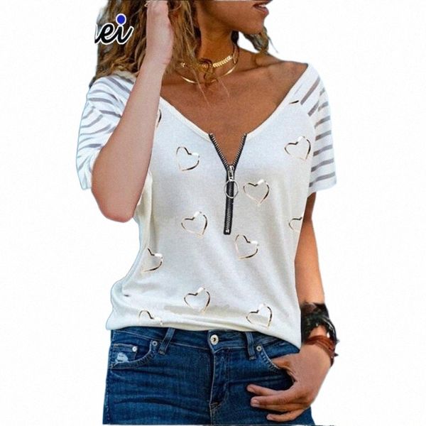 laamei fashion women summer heart print t-shirts for streetwear zipper decor v-neck short sleeve casual loose pullovers tee women's t-, White
laamei fashion women summer heart print t-shirts for streetwear zipper decor v-neck short sleeve casual loose pullovers tee women's t-, White