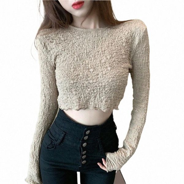 spring women plus size long sleeve slim folds pleated t-shirt autumn ladies solid crop elastic o-neck tees fitted casual women's x5eu#, White
spring women plus size long sleeve slim folds pleated t-shirt autumn ladies solid crop elastic o-neck tees fitted casual women's x5eu#, White