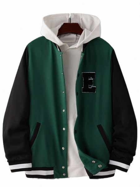 men letter patch detail colorblock bomber jacket without hoodie 060l#, Black;brown
men letter patch detail colorblock bomber jacket without hoodie 060l#, Black;brown