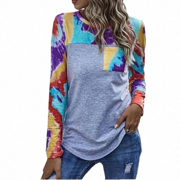 women's t-shirt women patchwork autumn winter casual style long sleeve round neck front pocket tie-dye pullover c58g#, White
women's t-shirt women patchwork autumn winter casual style long sleeve round neck front pocket tie-dye pullover c58g#, White