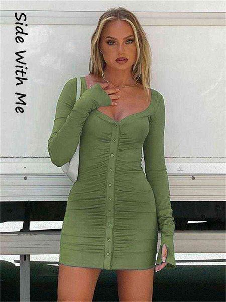side with me 2022 spring summer bodycon shirring v neck woman mini dress button elegant club party women's dresses t220819, Black;gray
side with me 2022 spring summer bodycon shirring v neck woman mini dress button elegant club party women's dresses t220819, Black;gray