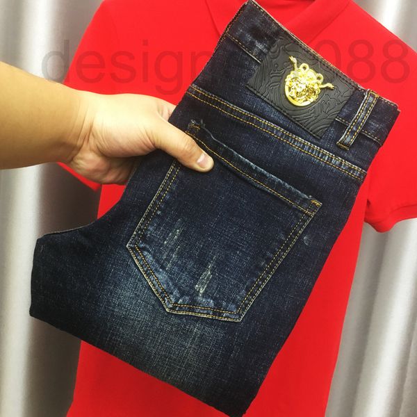 men's jeans designer medusa fashion brand pierced jeans spring and summer 2022 new slim fit small feet trend embroidered trousers men 1, Blue
men's jeans designer medusa fashion brand pierced jeans spring and summer 2022 new slim fit small feet trend embroidered trousers men 1, Blue