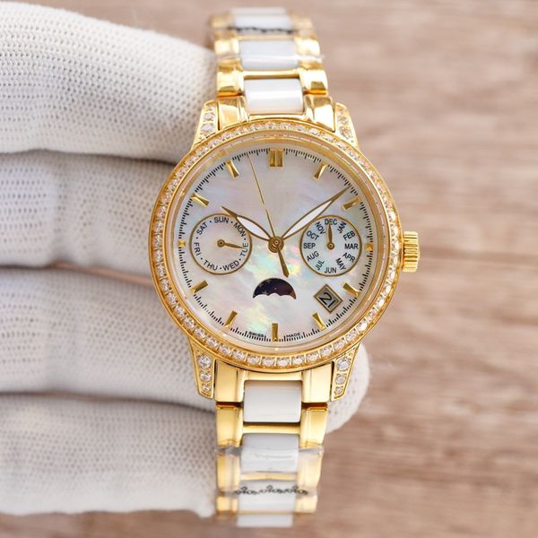 fashion classic women's watch 35mm 9100 moon phase function mechanical movement sapphire mirror ceramic band life water resistant 100 m, Slivery;golden
fashion classic women's watch 35mm 9100 moon phase function mechanical movement sapphire mirror ceramic band life water resistant 100 m, Slivery;golden