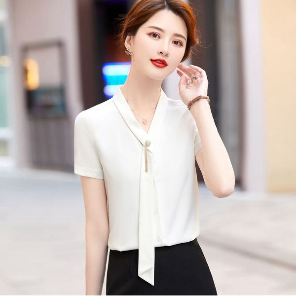 women's blouses & shirts pink chiffon shirt women 2022 short sleeve summer thin fashion, White
women's blouses & shirts pink chiffon shirt women 2022 short sleeve summer thin fashion, White