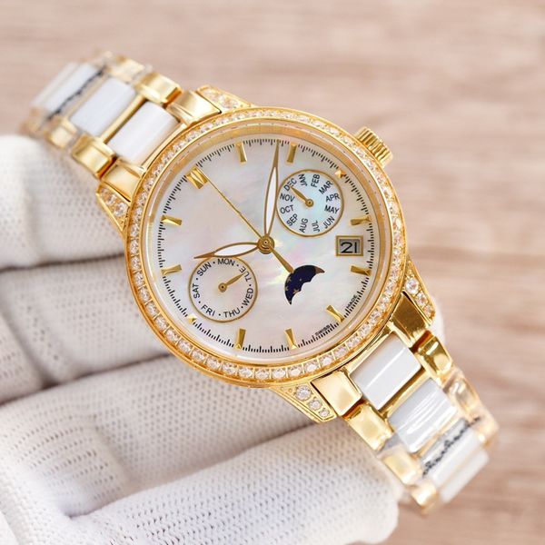 fashion classic women's watch 35mm 9100 moon phase function mechanical movement sapphire mirror ceramic band life water resistant 100 m, Slivery;golden
fashion classic women's watch 35mm 9100 moon phase function mechanical movement sapphire mirror ceramic band life water resistant 100 m, Slivery;golden