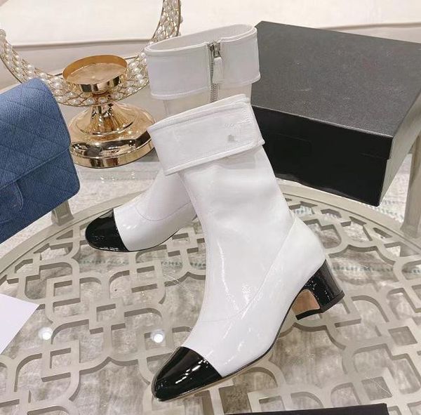 luxury chunky heel chelsea boots women's martin boot splicing short zipper autumn winter stretch patent leather ladies high heels ankle, Black 
luxury chunky heel chelsea boots women's martin boot splicing short zipper autumn winter stretch patent leather ladies high heels ankle, Black