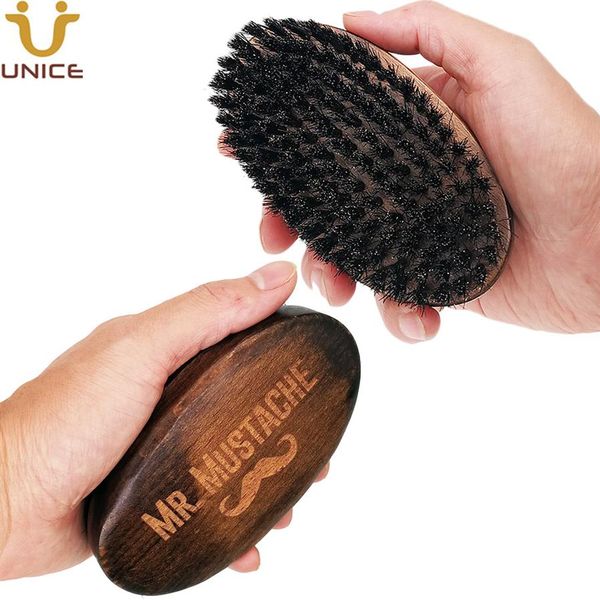 moq 100pcs oem custom logo retro beard brush premium wooden facial brushes with boar bristle hair amazon supply313m, Silver