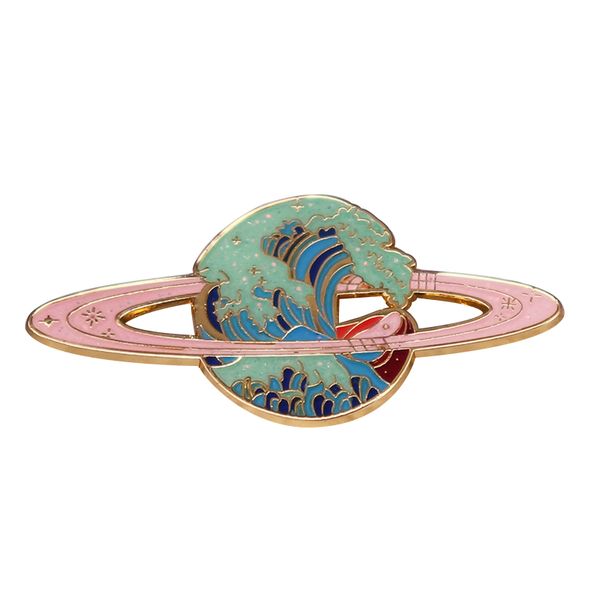 great waves of saturn enamel pin brooch hokusai wave planet badge painting art decor, Blue
great waves of saturn enamel pin brooch hokusai wave planet badge painting art decor, Blue