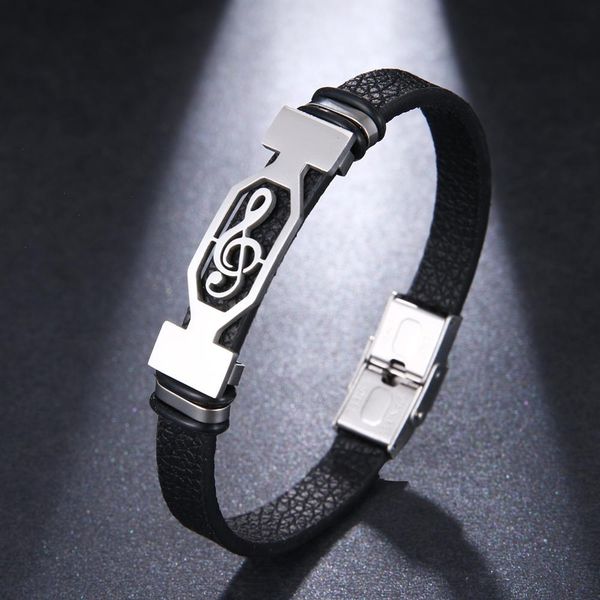 fashion charm jewelry strand titanium steel leather bracelet men vintage stainless music symbol cuff pulsera hombre, Black
fashion charm jewelry strand titanium steel leather bracelet men vintage stainless music symbol cuff pulsera hombre, Black